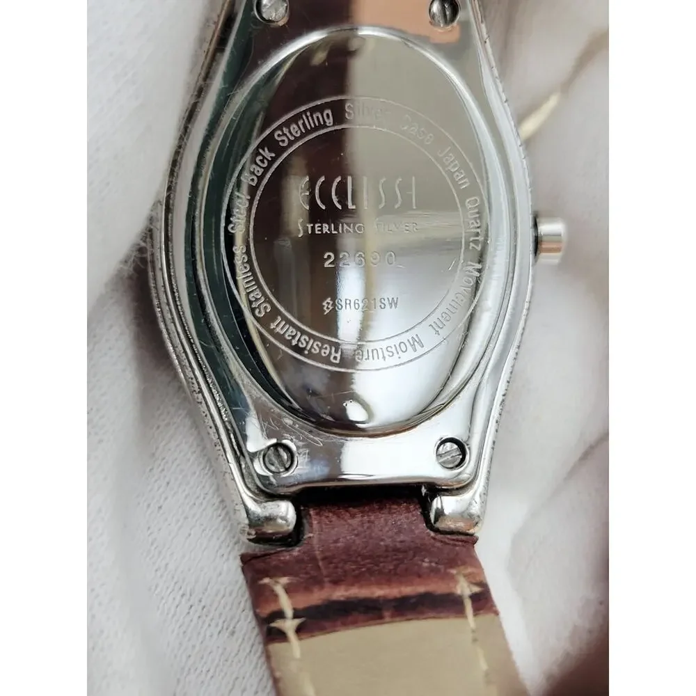 Ecclissi 22650 Women's Sterling Silver Watch Mother of Pearl Dial Brown Leather